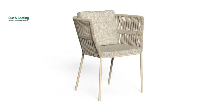 Akin Outdoor Patio Seating Set 4 Chairs and 1 Table Set (Cream) Braided &amp; Rope Coffee Table Sets