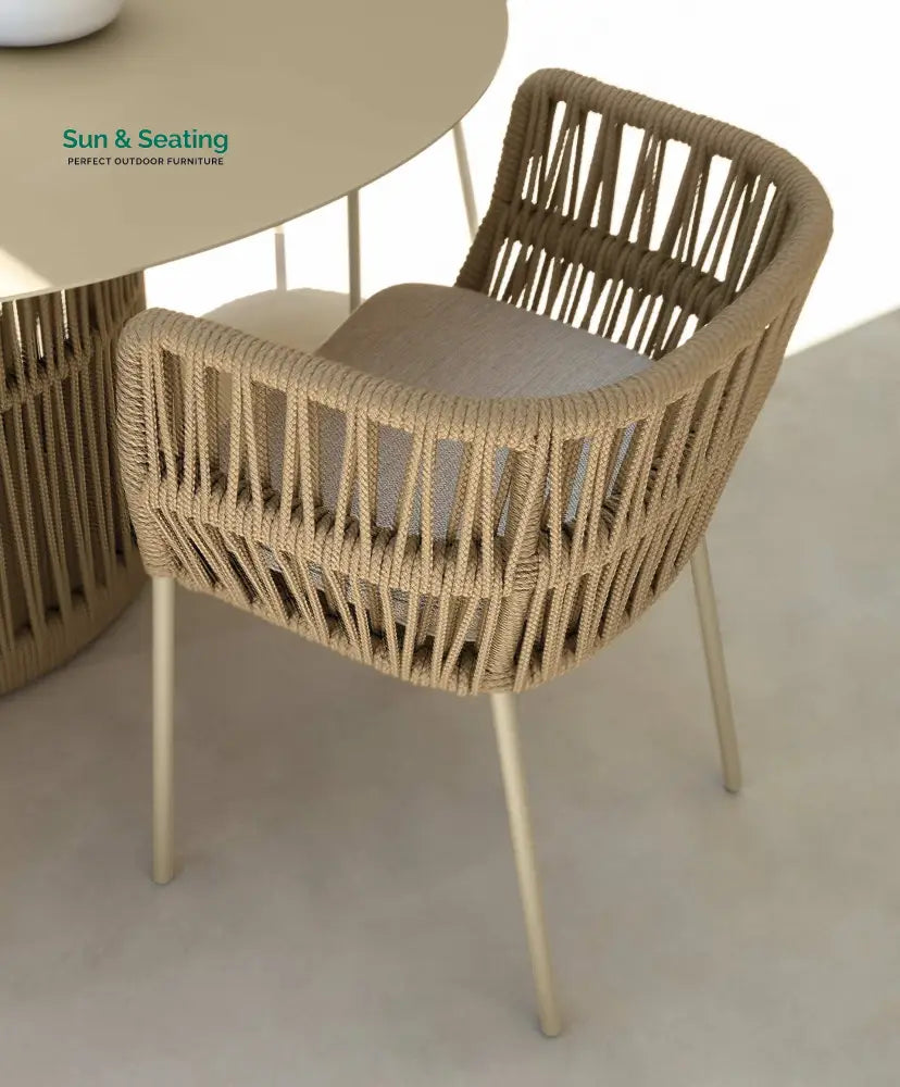 Akin Outdoor Patio Seating Set 4 Chairs and 1 Table Set (Cream) Braided &amp; Rope Coffee Table Sets