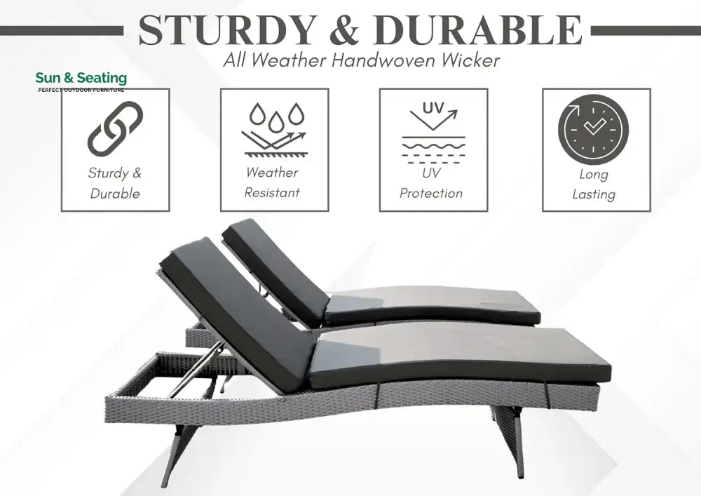 Akira All-Weather HDPE Wicker Outdoor Chaise Lounge Chair Set of 2 Lounger Set