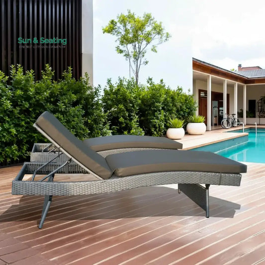 Akira All-Weather HDPE Wicker Outdoor Chaise Lounge Chair Set of 2 Lounger Set