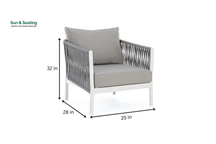 Aksu Outdoor Garden Balcony Sofa Set 3 Seater 2 Single Seater and 1 Center Table Set Braid &amp; Rope (White + Grey) Sofa