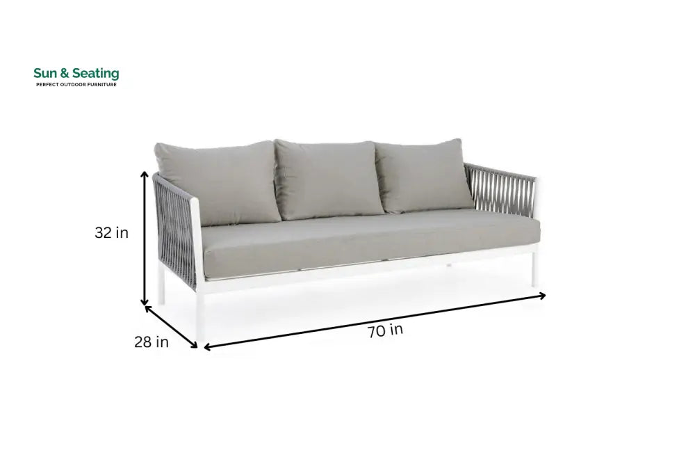 Aksu Outdoor Garden Balcony Sofa Set 3 Seater 2 Single Seater and 1 Center Table Set Braid &amp; Rope (White + Grey) Sofa