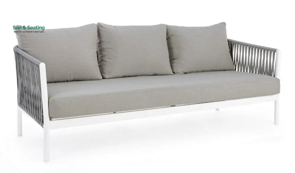 Aksu Outdoor Garden Balcony Sofa Set 3 Seater 2 Single Seater and 1 Center Table Set Braid &amp; Rope (White + Grey) Sofa