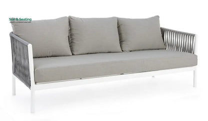 Aksu Outdoor Garden Balcony Sofa Set 3 Seater 2 Single Seater and 1 Center Table Set Braid & Rope (White + Grey) Sofa