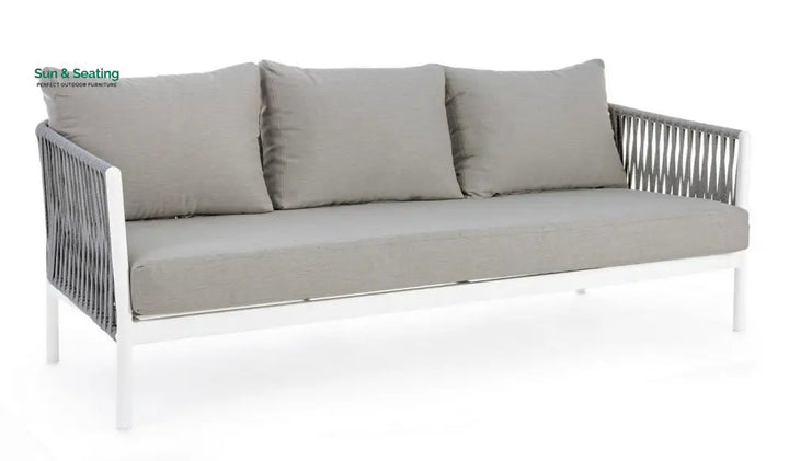 Aksu Outdoor Garden Balcony Sofa Set 3 Seater 2 Single Seater and 1 Center Table Set Braid &amp; Rope (White + Grey) Sofa