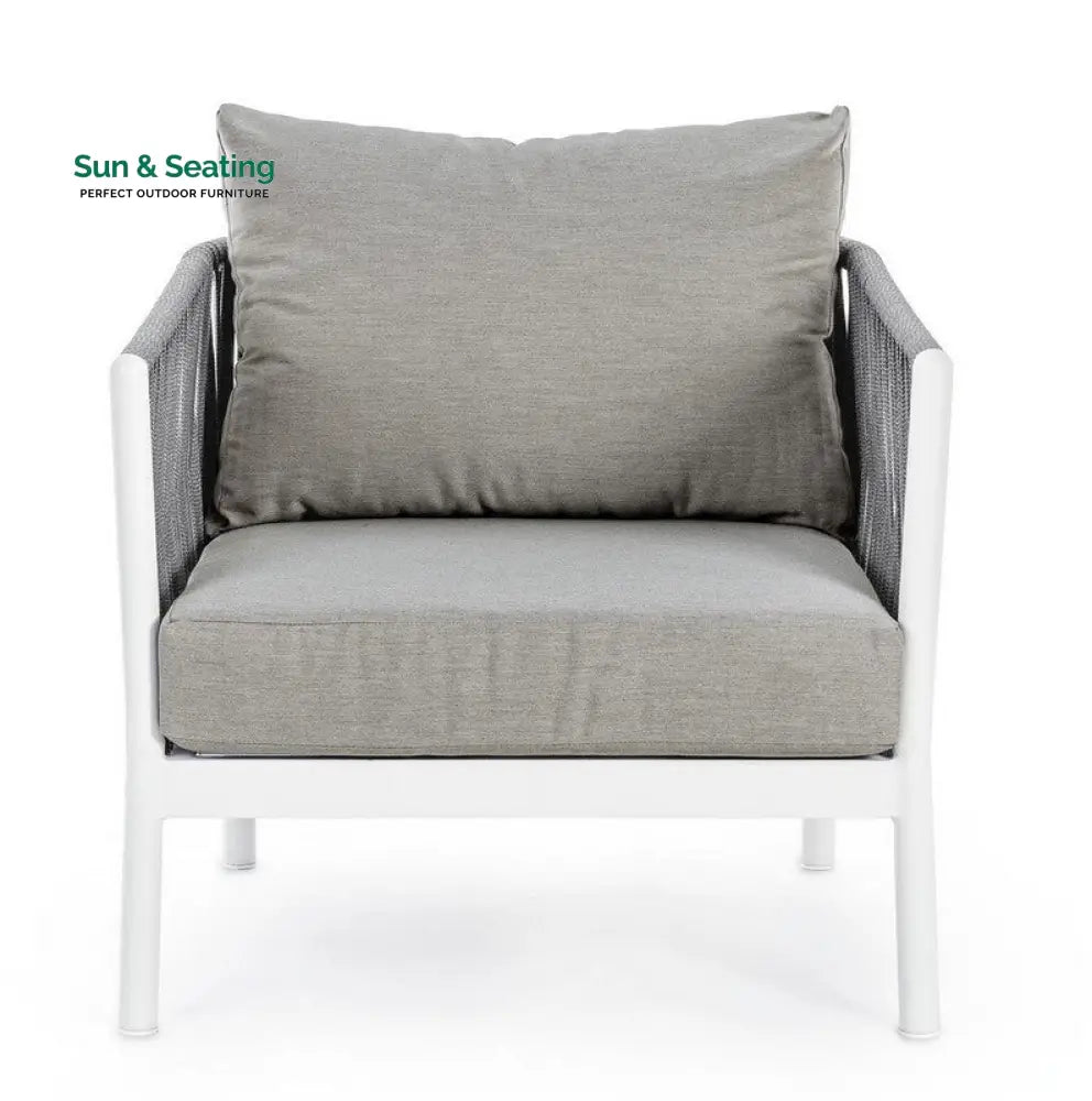 Aksu Outdoor Garden Balcony Sofa Set 3 Seater 2 Single Seater and 1 Center Table Set Braid & Rope (White + Grey) Sofa