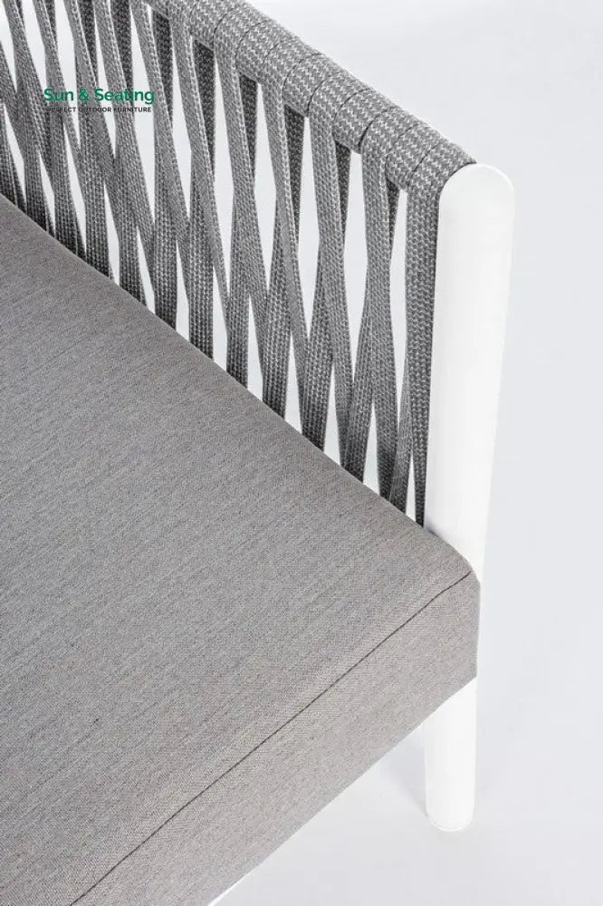 Aksu Outdoor Garden Balcony Sofa Set 3 Seater 2 Single Seater and 1 Center Table Set Braid &amp; Rope (White + Grey) Sofa