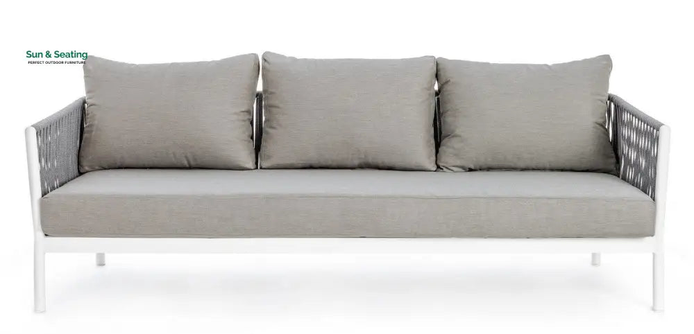 Aksu Outdoor Garden Balcony Sofa Set 3 Seater 2 Single Seater and 1 Center Table Set Braid &amp; Rope (White + Grey) Sofa