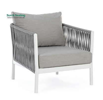 Aksu Outdoor Garden Balcony Sofa Set 3 Seater 2 Single Seater and 1 Center Table Set Braid & Rope (White + Grey) Sofa
