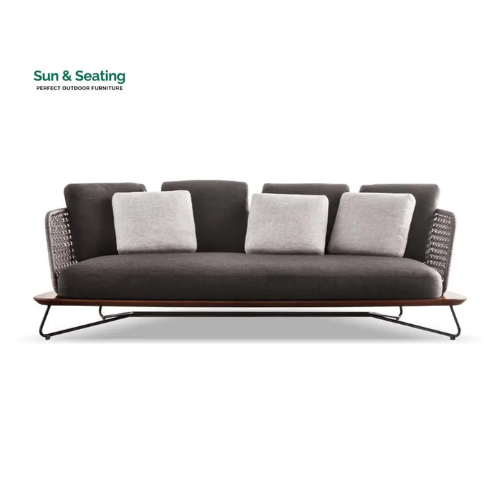 Alano Outdoor Garden Balcony Sofa Set 3 Seater 2 Single Seater 1 Ottoman and 1 Center Table Set Braid &amp; Rope (Grey)