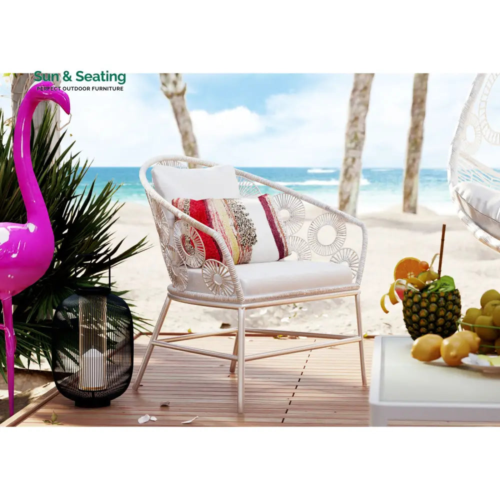 Alban Outdoor Garden Balcony Single Seater Sofa (White) Sofa Sets