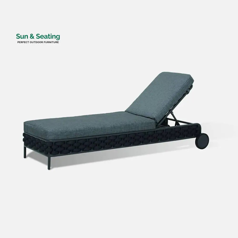 Alda Outdoor Swimming Poolside Lounger (Dark Grey) Braided &amp; Rope Dark Grey + Green Loungers