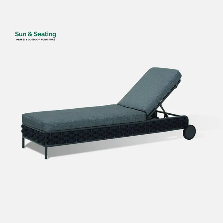 Alda Outdoor Swimming Poolside Lounger (Dark Grey) Braided &amp; Rope Dark Grey + Green Loungers