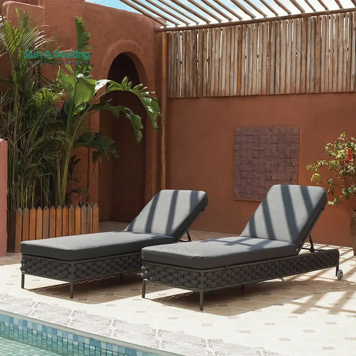 Alda Outdoor Swimming Poolside Lounger (Dark Grey) Braided &amp; Rope Loungers