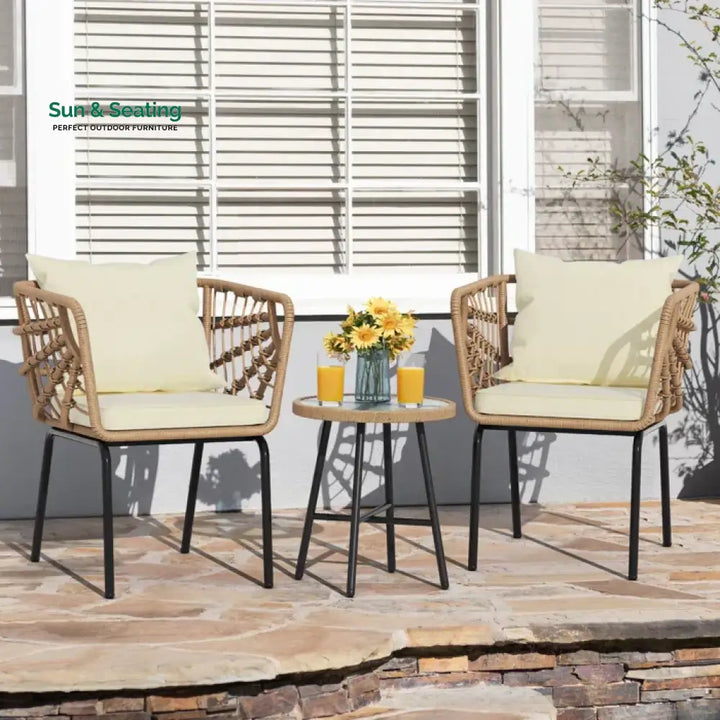 Aldric Outdoor Patio Seating Set 2 Chairs and 1 Table Set (Honey) Coffee Table Sets