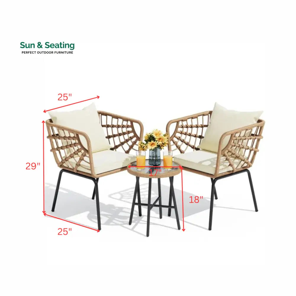 Aldric Outdoor Patio Seating Set 2 Chairs and 1 Table Set (Honey) Coffee Table Sets