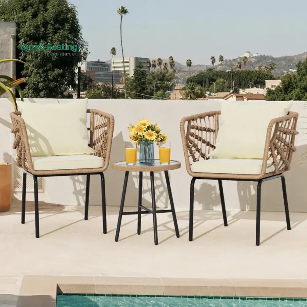 Aldric Outdoor Patio Seating Set 2 Chairs and 1 Table Set (Honey) Coffee Table Sets