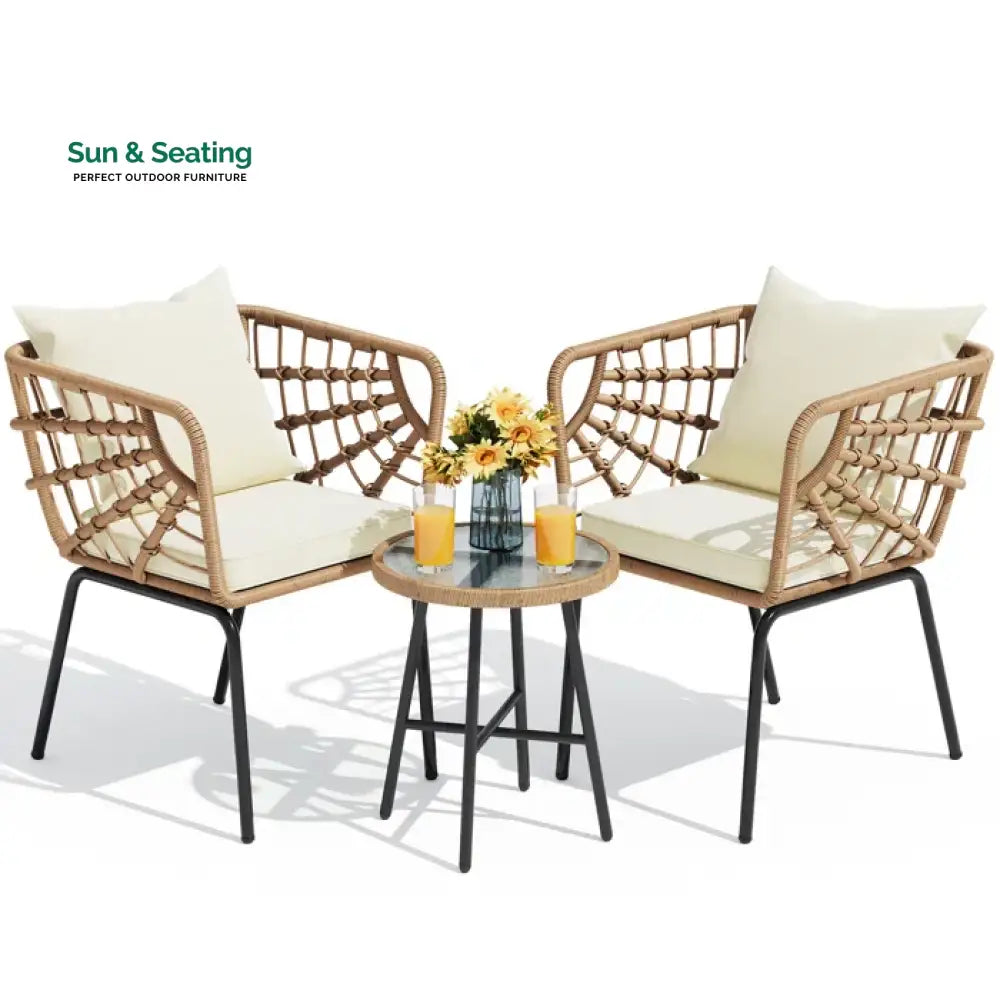 Aldric Outdoor Patio Seating Set 2 Chairs and 1 Table Set (Honey) Coffee Table Sets