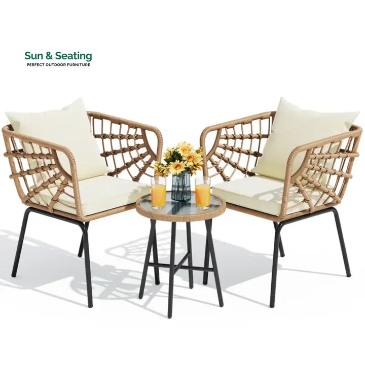 Aldric Outdoor Patio Seating Set 2 Chairs and 1 Table Set (Honey) Coffee Table Sets