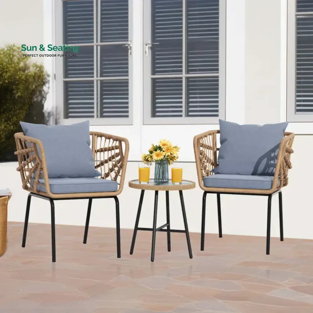 Aldric Outdoor Patio Seating Set 2 Chairs and 1 Table Set (Honey) Grey Coffee Table Sets