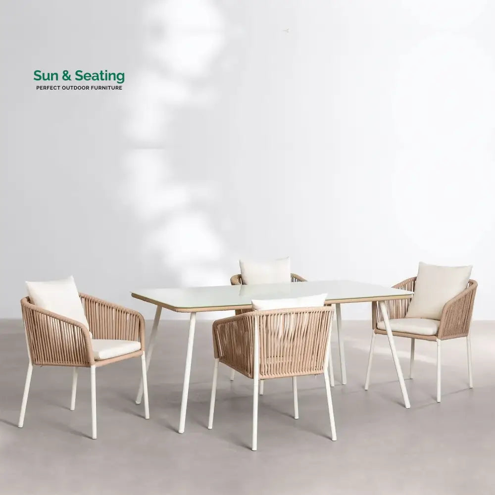 Alejandra 5-Piece Outdoor Patio Dining Set With Rattan Chairs &amp; Glass-Top Table Dining Set