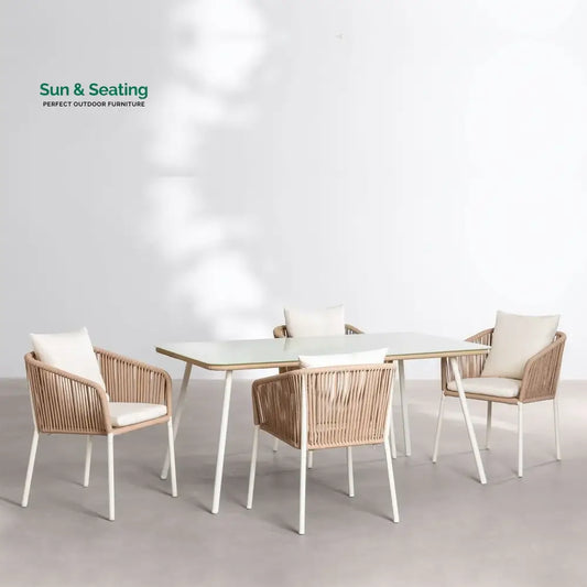 Alejandra 5-Piece Outdoor Patio Dining Set With Rattan Chairs & Glass-Top Table Dining Set