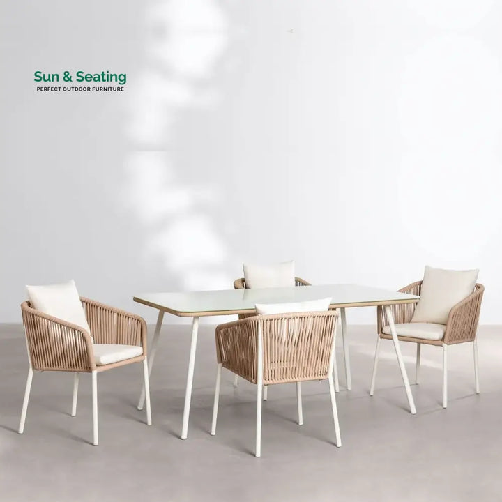 Alejandra 5-Piece Outdoor Patio Dining Set With Rattan Chairs &amp; Glass-Top Table Dining Set