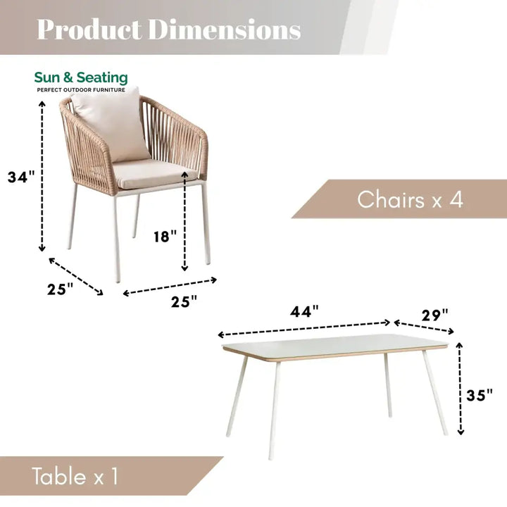 Alejandra 5-Piece Outdoor Patio Dining Set With Rattan Chairs &amp; Glass-Top Table Dining Set