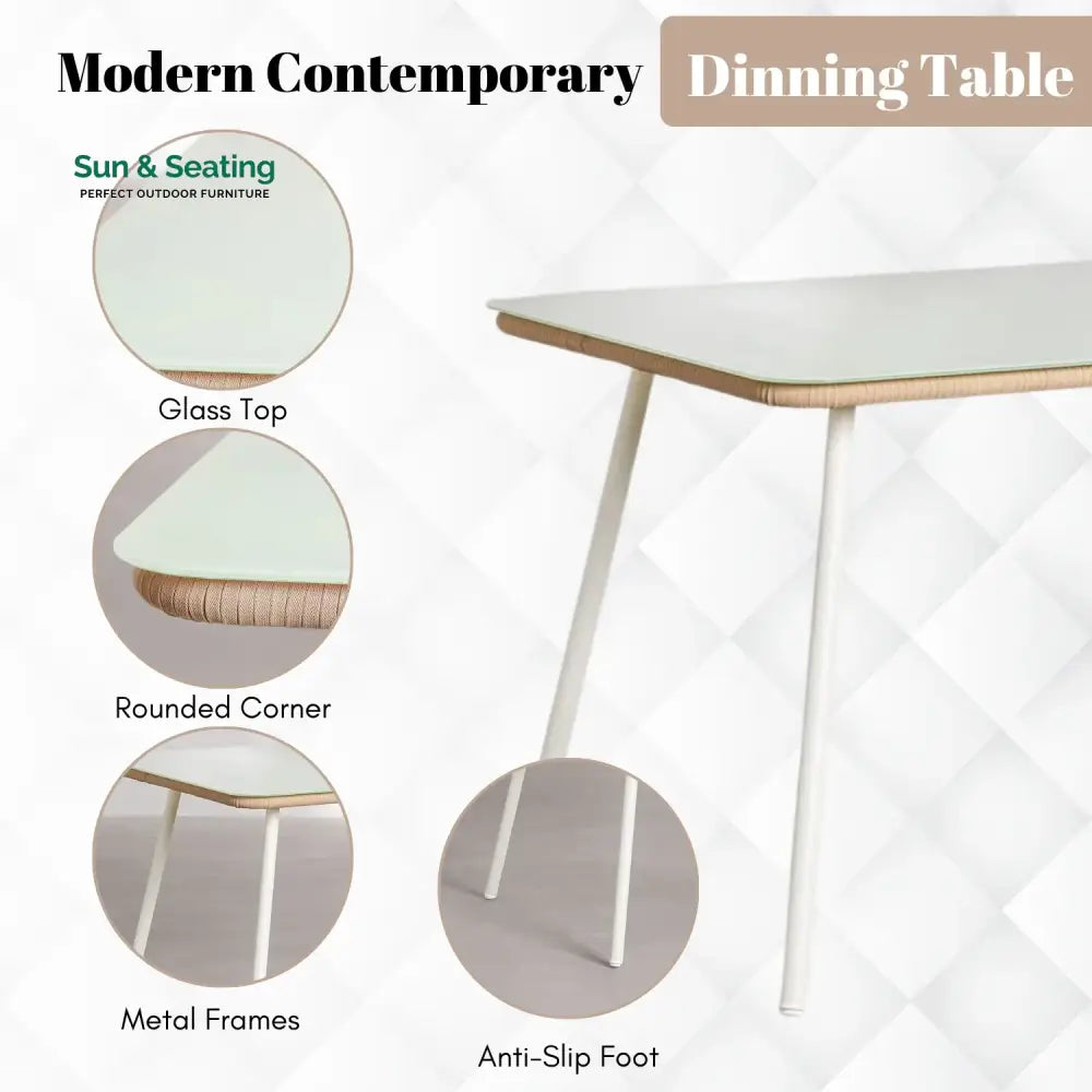 Alejandra 5-Piece Outdoor Patio Dining Set With Rattan Chairs &amp; Glass-Top Table Dining Set