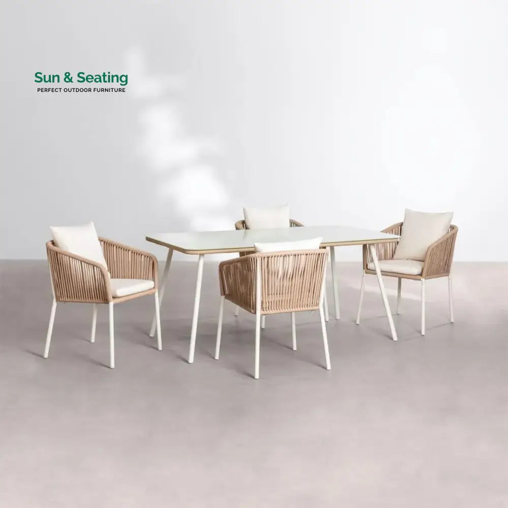 Alejandra 5-Piece Outdoor Patio Dining Set With Rattan Chairs &amp; Glass-Top Table Dining Set