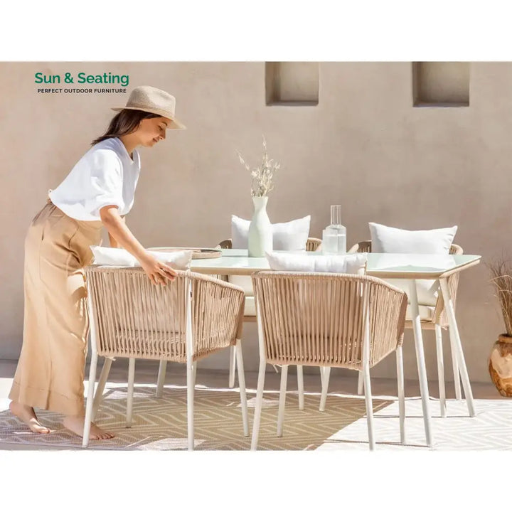 Alejandra 5-Piece Outdoor Patio Dining Set With Rattan Chairs &amp; Glass-Top Table Dining Set