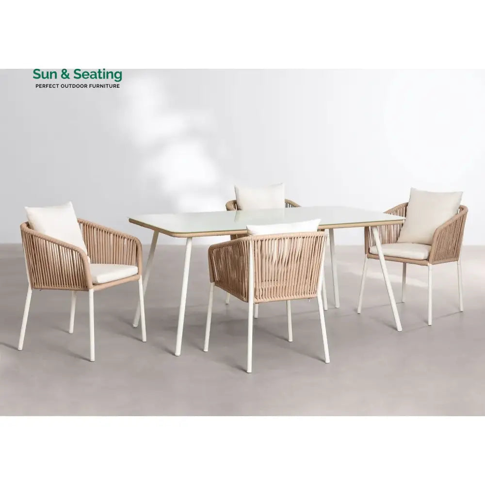 Alejandra 5-Piece Outdoor Patio Dining Set With Rattan Chairs &amp; Glass-Top Table Dining Set