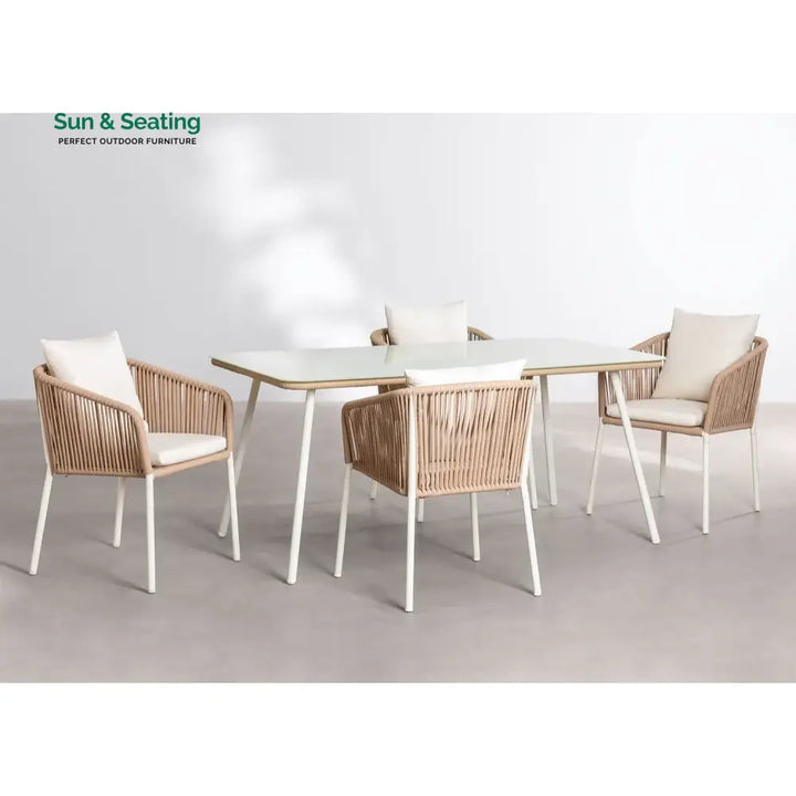 Alejandra 5-Piece Outdoor Patio Dining Set With Rattan Chairs &amp; Glass-Top Table Dining Set