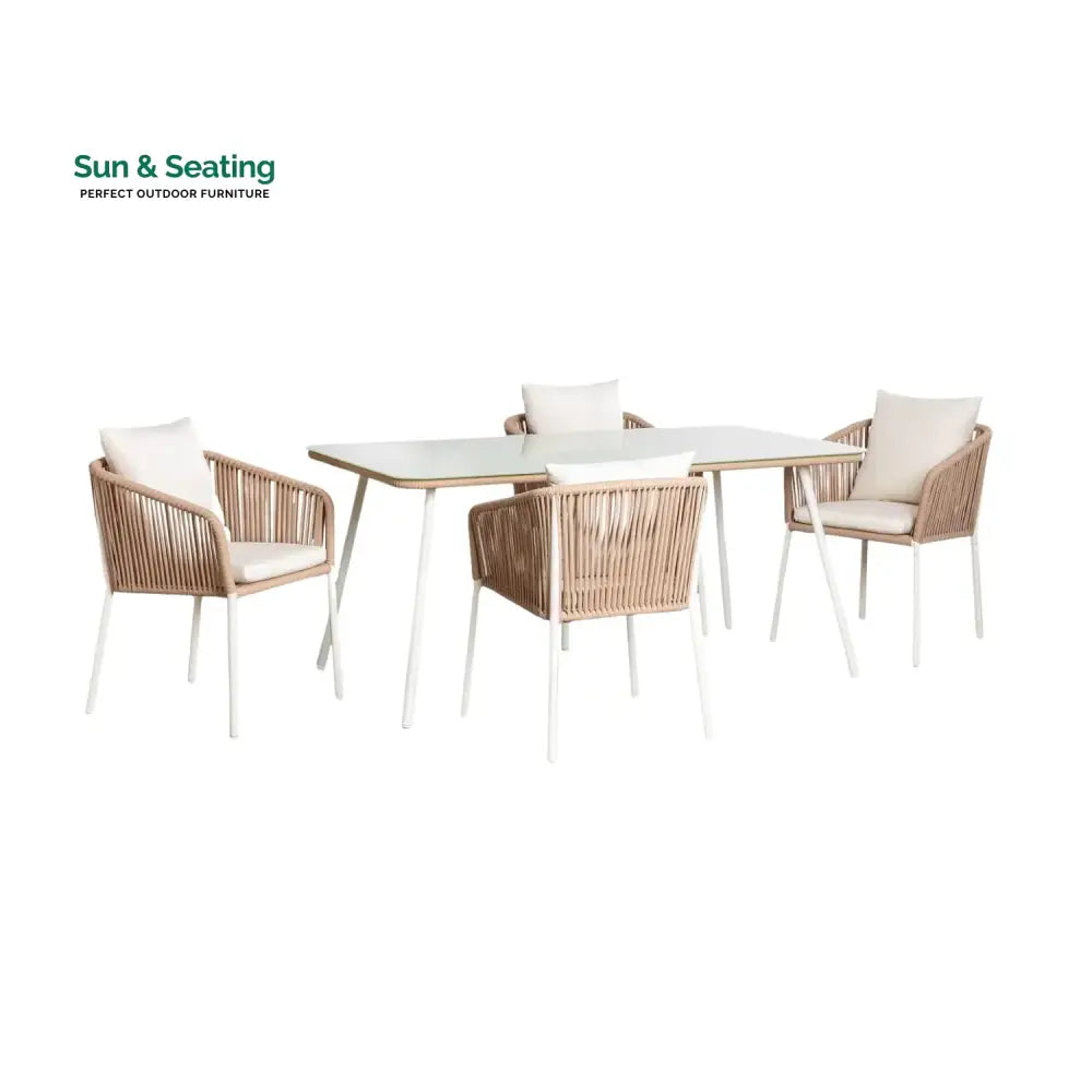 Alejandra 5-Piece Outdoor Patio Dining Set With Rattan Chairs &amp; Glass-Top Table Dining Set