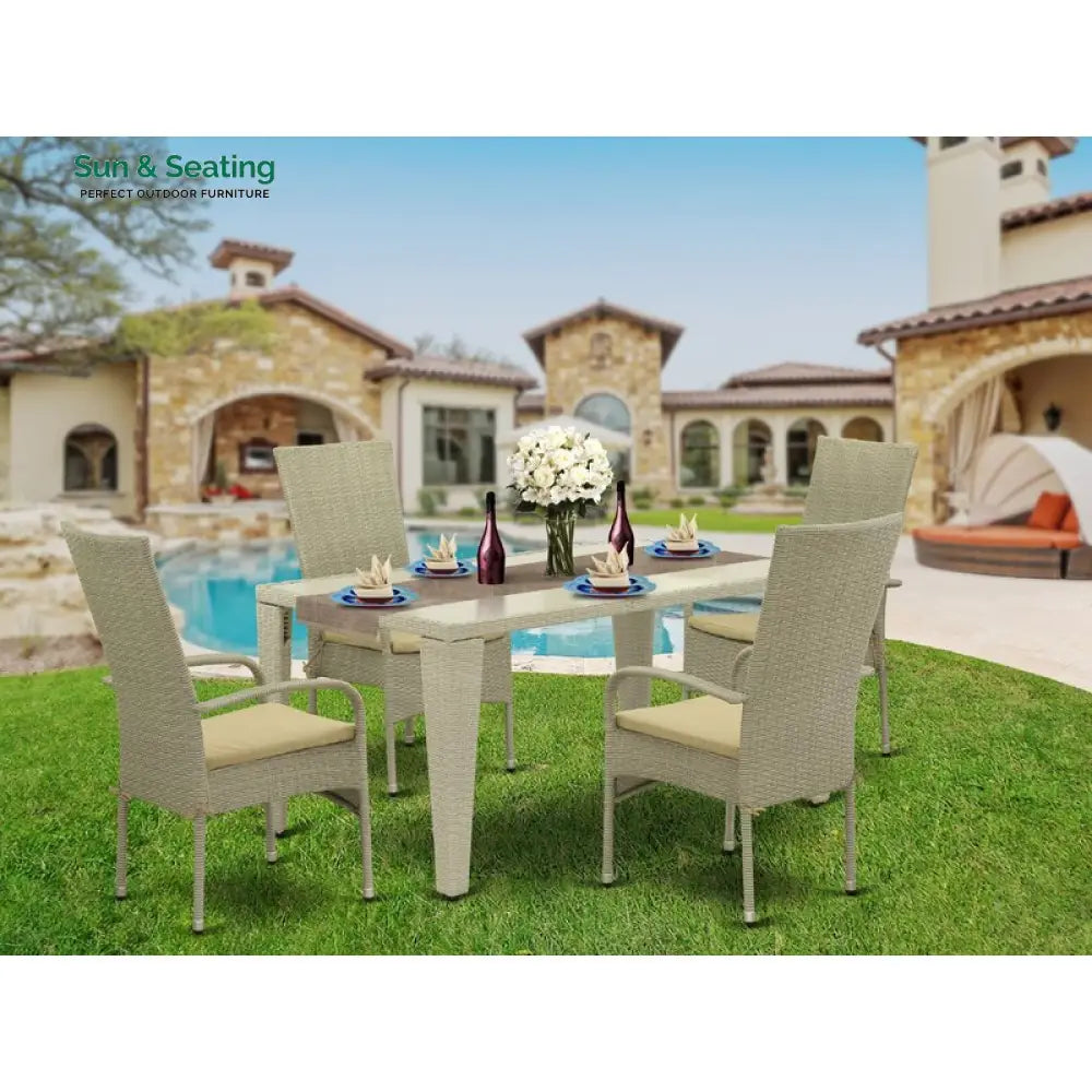 Alessandro Outdoor Patio Dining Set 4 Chairs and 1 Table (Cream) Dining sets