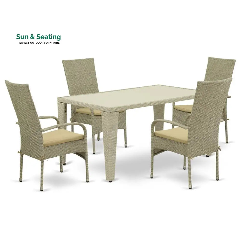 Alessandro Outdoor Patio Dining Set 4 Chairs and 1 Table (Cream) Dining sets