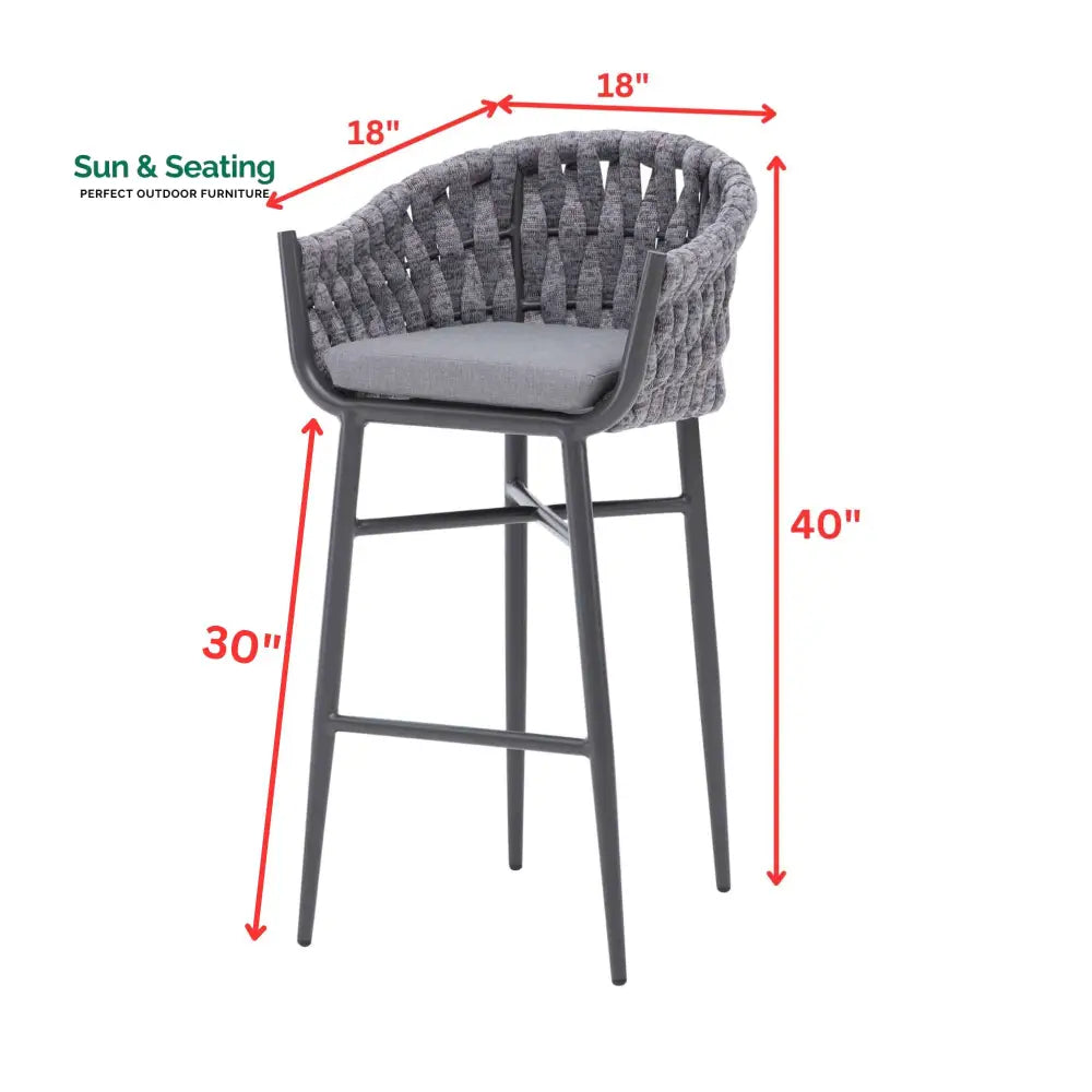 Alev Outdoor Patio Bar Chair 2 Chairs For Balcony Braided &amp; Rope (Grey) Bar Sets