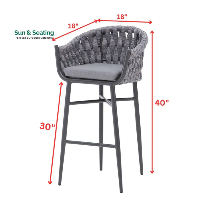 Alev Outdoor Patio Bar Chair 2 Chairs For Balcony Braided &amp; Rope (Grey) Bar Sets