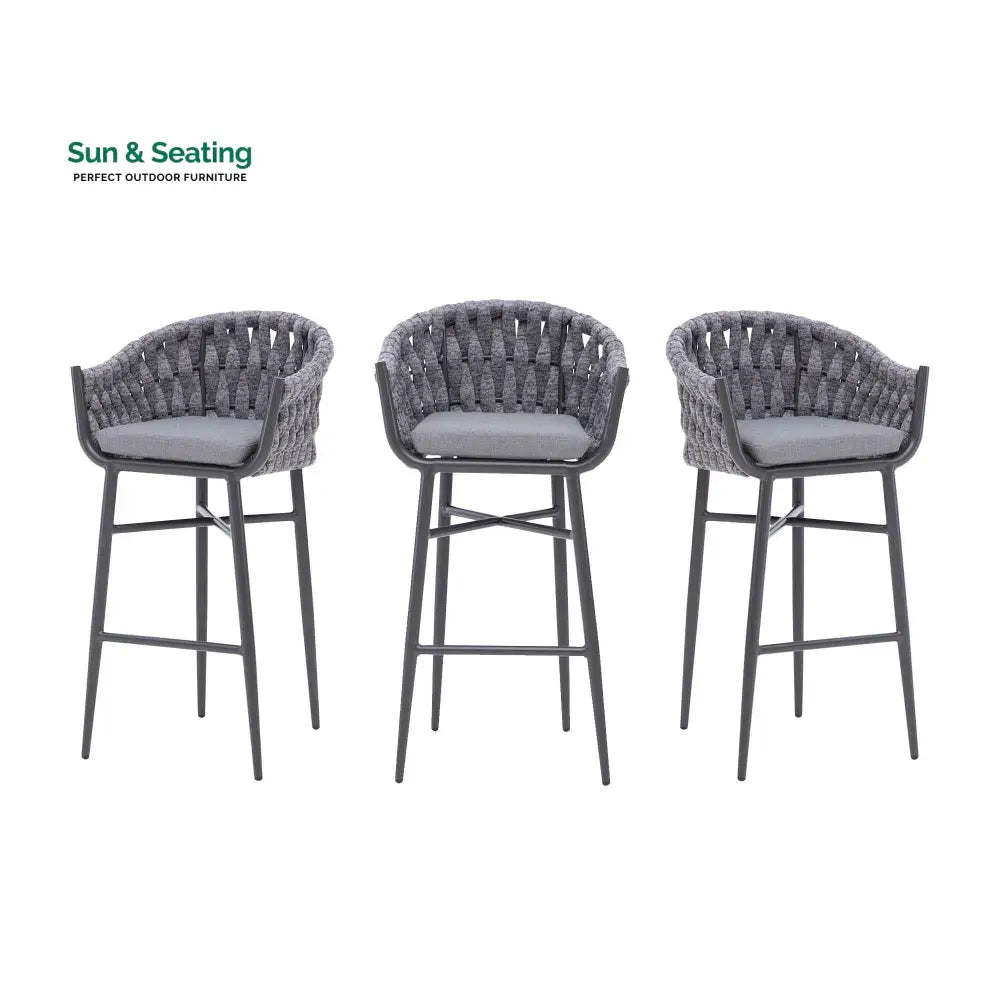 Alev Outdoor Patio Bar Chair 2 Chairs For Balcony Braided &amp; Rope (Grey) Bar Sets