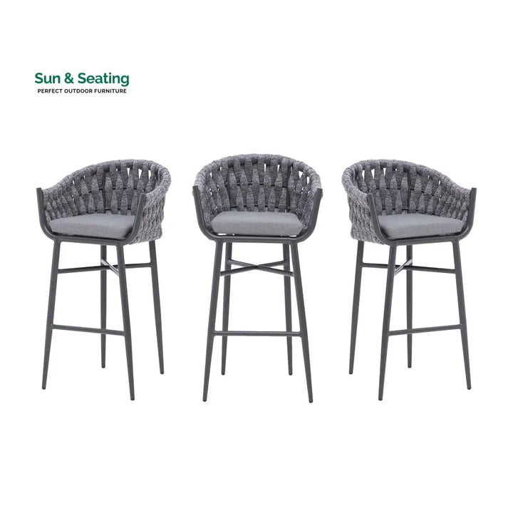 Alev Outdoor Patio Bar Chair 2 Chairs For Balcony Braided &amp; Rope (Grey) Bar Sets