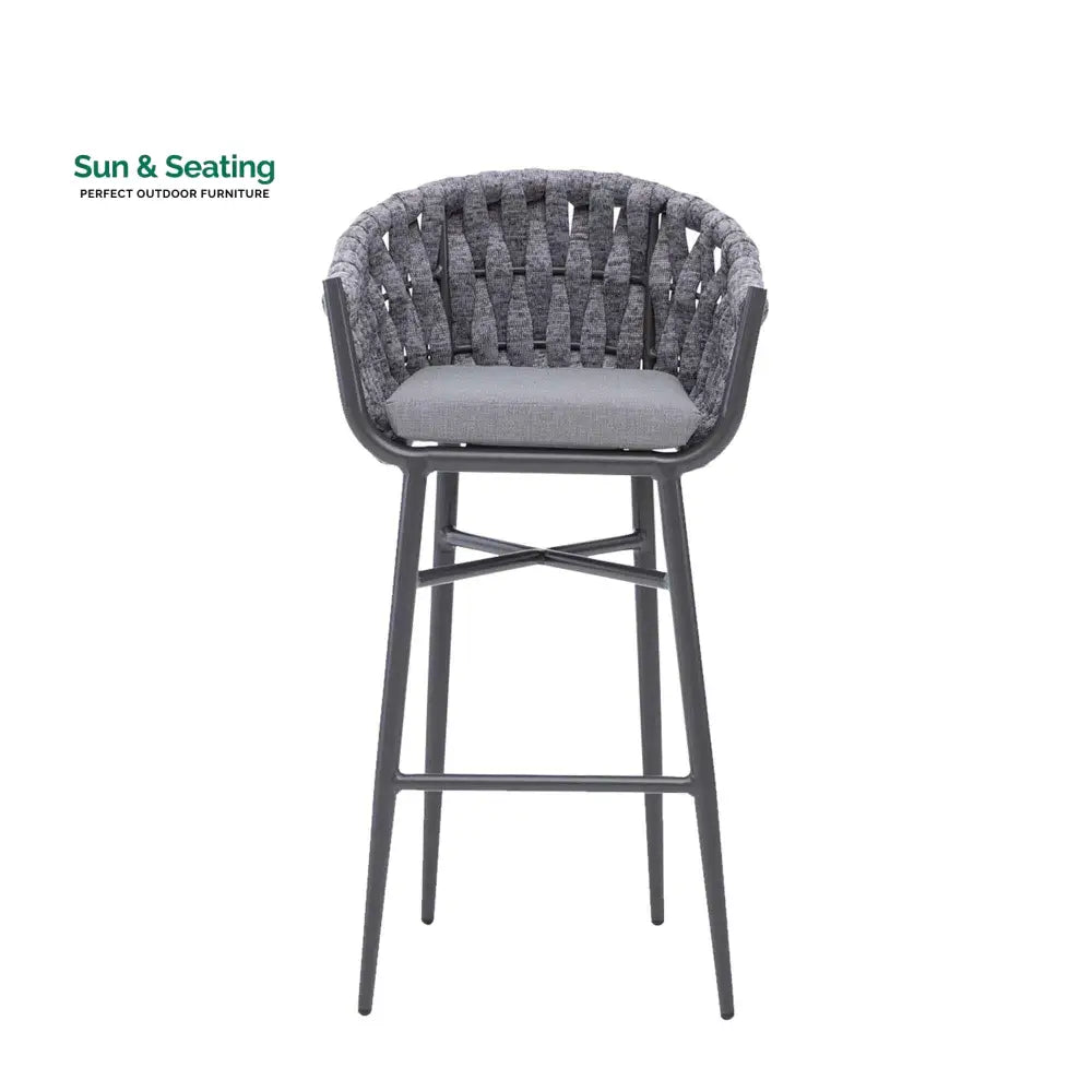 Alev Outdoor Patio Bar Chair 2 Chairs For Balcony Braided &amp; Rope (Grey) Bar Sets