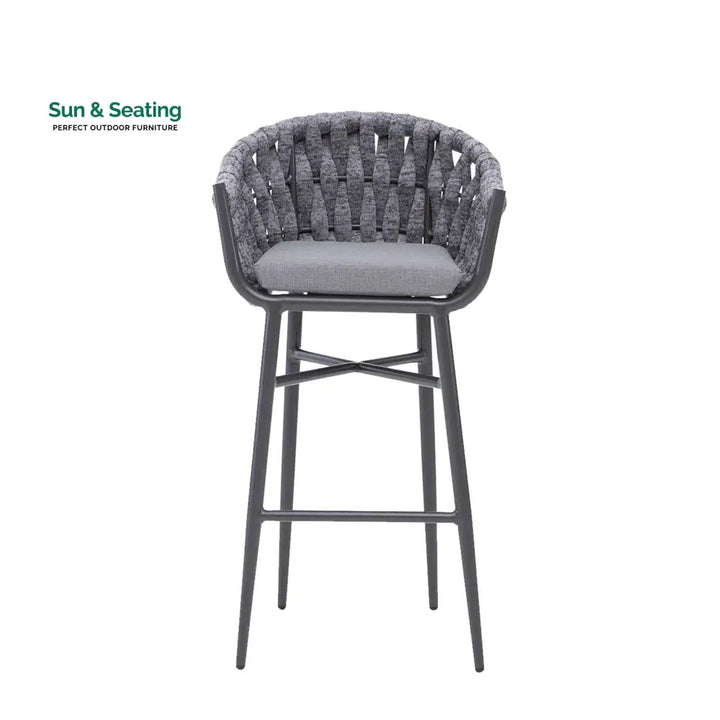 Alev Outdoor Patio Bar Chair 2 Chairs For Balcony Braided &amp; Rope (Grey) Bar Sets