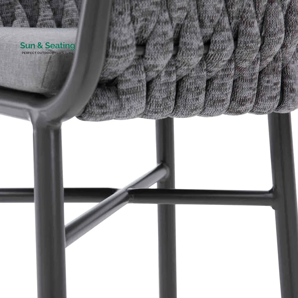 Alev Outdoor Patio Bar Chair 2 Chairs For Balcony Braided &amp; Rope (Grey) Bar Sets