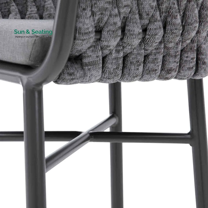 Alev Outdoor Patio Bar Chair 2 Chairs For Balcony Braided &amp; Rope (Grey) Bar Sets