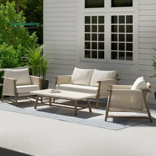 Alfi Outdoor Sofa Set 2 Seater 2 Single seater and 1 Center Table Braided & Rope (Cream) Sofa Sets