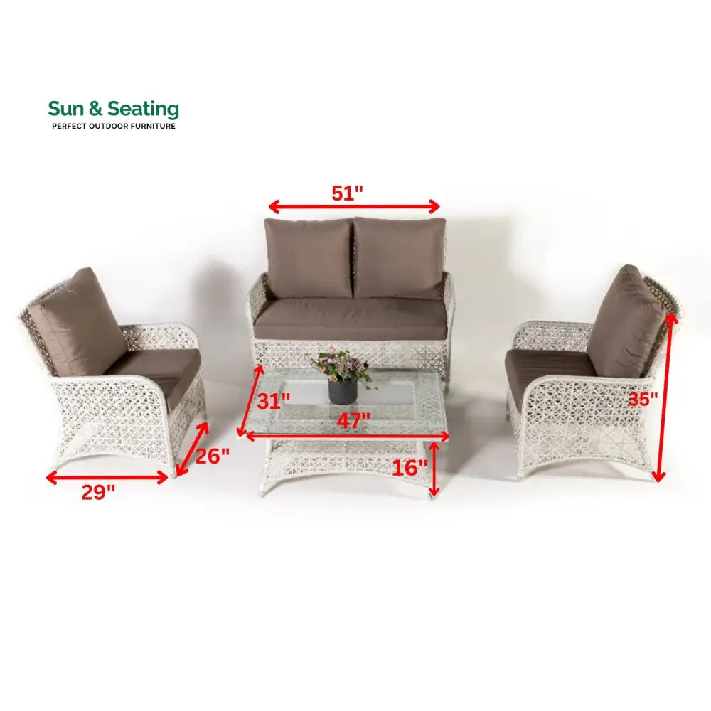 Alfonsi Outdoor Sofa Set 2 Seater 2 Single seater and 1 Center Table (Beige + Brown) Sofa Sets