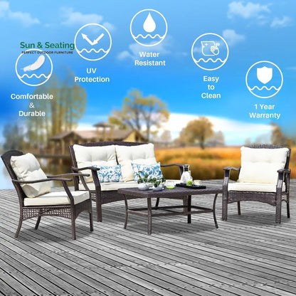 Alfonsiee Outdoor Sofa Set 2 Seater 2 Single seater and 1 Center Table (Brown + Cream) Sofa Sets