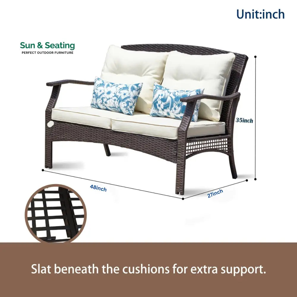 Alfonsiee Outdoor Sofa Set 2 Seater 2 Single seater and 1 Center Table (Brown + Cream) Sofa Sets