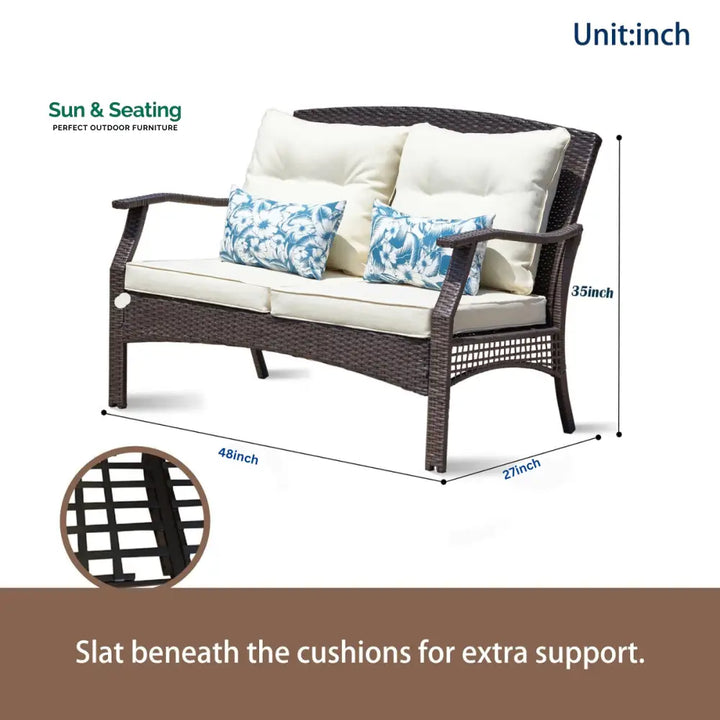 Alfonsiee Outdoor Sofa Set 2 Seater 2 Single seater and 1 Center Table (Brown + Cream) Sofa Sets