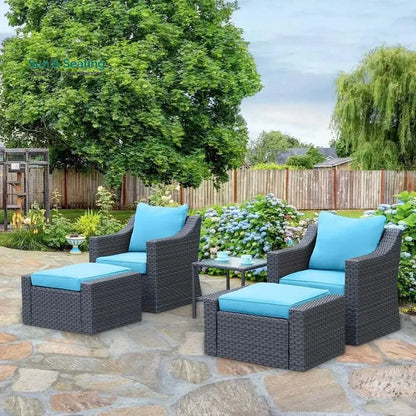Alfonso Outdoor Patio Sofa Set 2 Single Seater 2 ottoman and 1 Center Table Set (Black + Blue) Sofa Sets